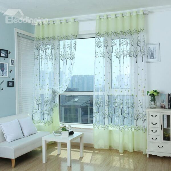 Adorable Green Tree Pattern Custom Sheer Curtain