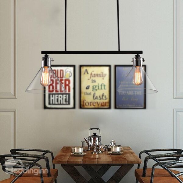 Retro American Country Style Dining Room Bar Glass Shade Pendant 2-Head Lights