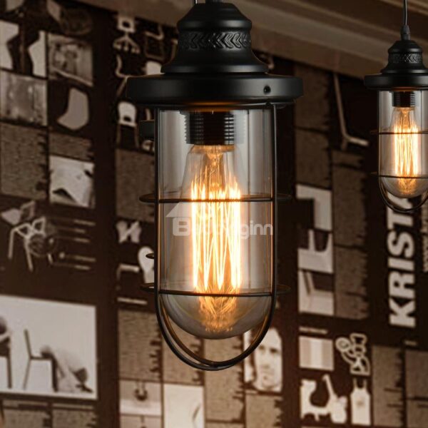 Retro American Style Dining Bar Dock Glass Shade with Iron Frames Pendant Lights