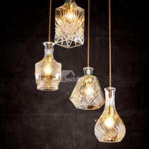 Nordic Retro Creative Multi-Shaped Dining Room Bar 4-Head Glass Pendant Lights