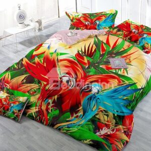 Parrot Drawing 4-Piece High Density Satin Drill Duvet Cover Sets