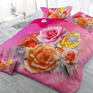 Amazing Fresh Rose Print 4-Piece High Density Satin Drill Duvet Cover Sets