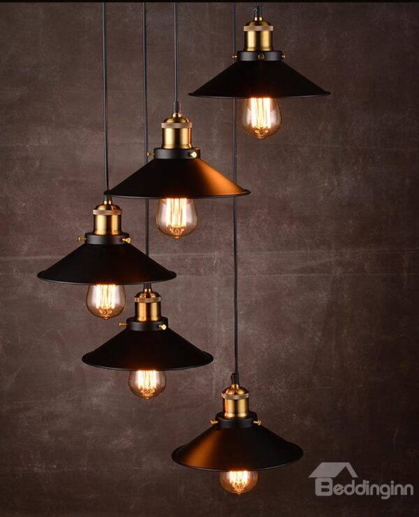 Nordic Retro Creative Bar Restaurant Loft Decoration 5-Head Pendant Lights Black