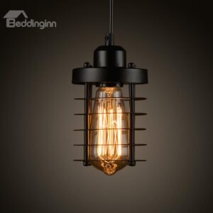Vintage Home Bar Restaurant Cylinder-Shaped Iron-Framed Pendant Light