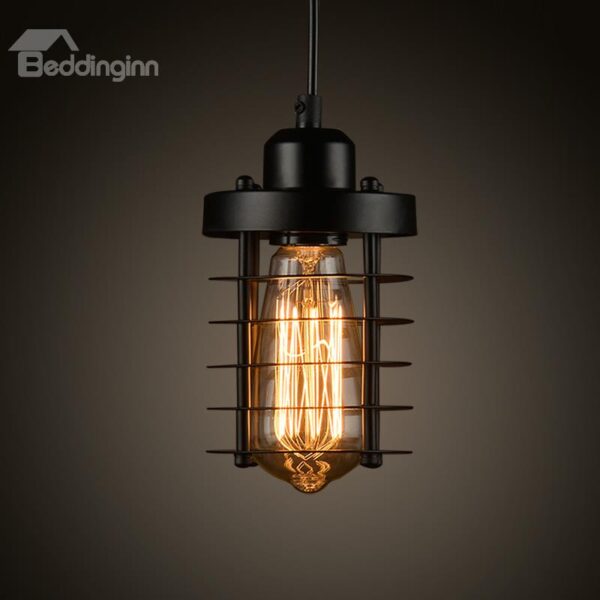 Vintage Home Bar Restaurant Cylinder-Shaped Iron-Framed Pendant Light