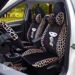 Deer Lines and Girls Printing Plush Car Seat Cover