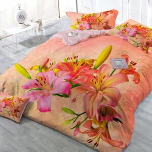 Warmth Orange Blooming Lily Flower 4-Piece High Density Satin Drill Duvet Cover Sets
