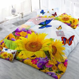 Attractive Sunflower 4-Piece High Density Satin Drill Duvet Cover Sets