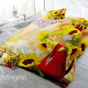 In A Bottle Of Sunflower 4-Piece High Density Satin Drill Duvet Cover Sets