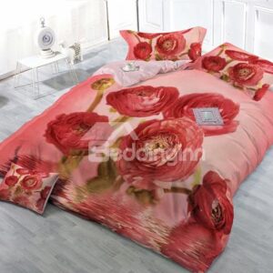 Sweet Pink Carnation 4-Piece High Density Satin Drill Duvet Cover Sets