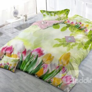 Greenery Blossom 4-Piece High Density Satin Drill Duvet Cover Sets