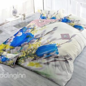 Blue Rose 4-Piece High Density Satin Drill Duvet Cover Sets