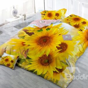Full-Blown Sunflower 4-Piece High Density Satin Drill Duvet Cover Sets