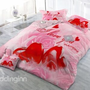 Love You Red Heart 4-Piece High Density Satin Drill Duvet Cover Sets