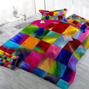 Colorful Plaid 4-Piece High Density Satin Drill Duvet Cover Sets