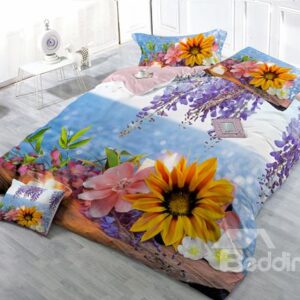 Pretty Colorful Flower 4-Piece High Density Satin Drill Duvet Cover Sets