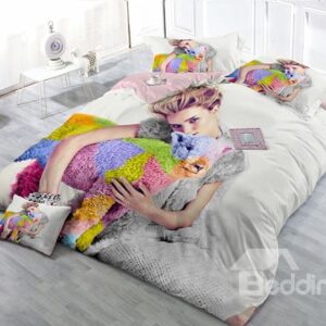 Attractive Girl 4-Piece High Density Satin Drill Duvet Cover Sets