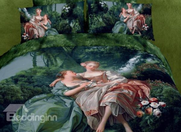 Antique Famous Painting Reactive Cotton Fitted Sheet