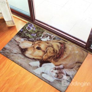 Vivid Cute Fluffy Kitten and Puppy Non-Woven Fabric 3D Doormat