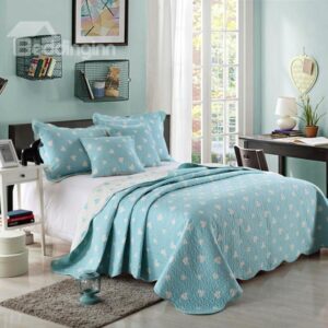 Heart Shape Pattern Blue Ground Cotton Bed in a Bag