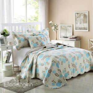 Blue Flowers and Leaves Printing Cotton Bed in a Bag