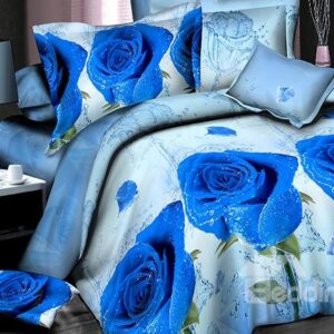 Shining Purple Rose Print 4-Piece Polyester Duvet Cover Sets