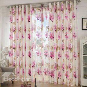 Fresh Big Flower Pattern Grommet Top Curtain and Sheer