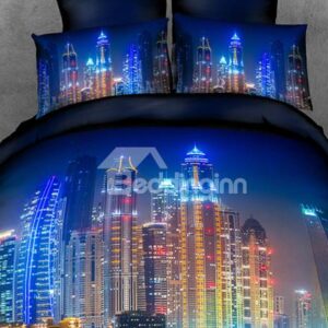 Sparkling City Print 4-Piece Polyester Duvet Cover Sets