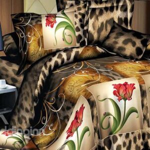 Amazing Red Flower with Border Print 4-Piece Polyester Duvet Cover Sets