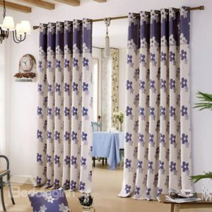 Flower Pattern Thick Jacquard Linen Grommet Top Curtain