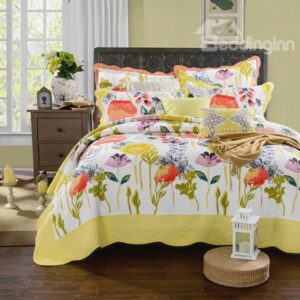 Limited Bright Color Flowers Sea Cotton Bed in a Bag Set