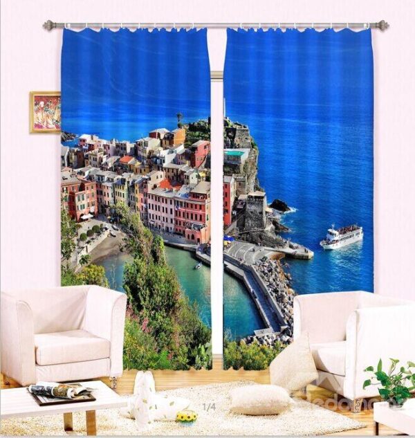 Romantic Seaside Peninsula Scene 3D Curtain