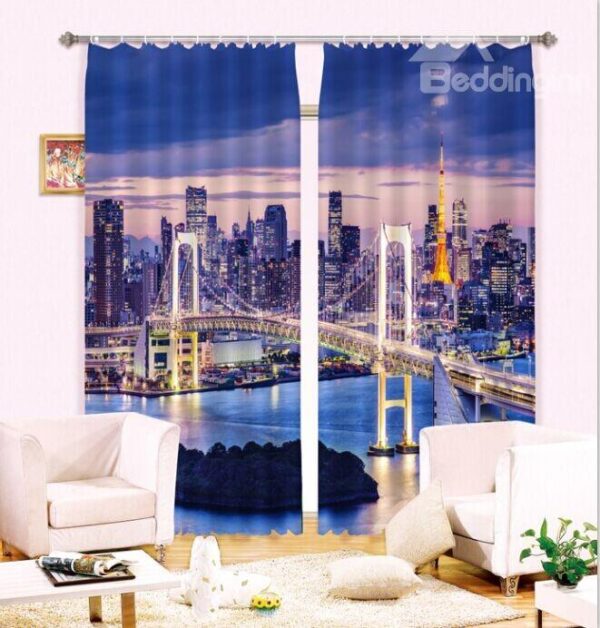 Life In the Big City Fascinating Urban Scene 3D Curtain