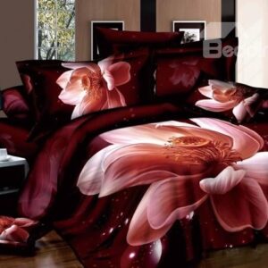 Big Lifelike 3D Water Lily Print Cotton Fitted Sheet