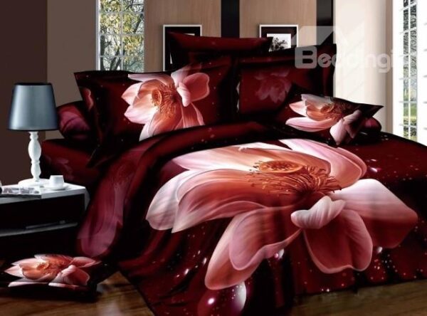 Big Lifelike 3D Water Lily Print Cotton Fitted Sheet