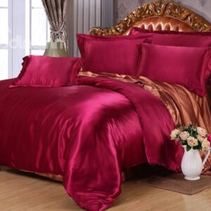 Skin Care Charming 4-Piece Wine Red Duvet Cover Sets