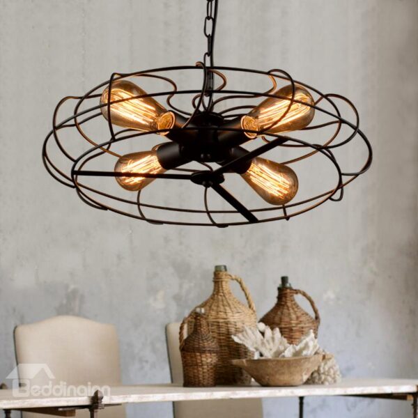 Retro American Country Style Creative Fan Design 4-Head Pendant Lights