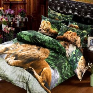 Lion Couple Lying on the Stone Print 6-Piece Duvet Cover Sets