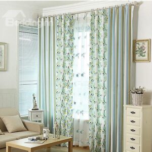 Green Refreshing Countryside Style Shading Curtain and Sheer
