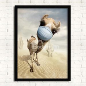 Creative Simple Framed Cute Camel in Mask Wall Art Prints