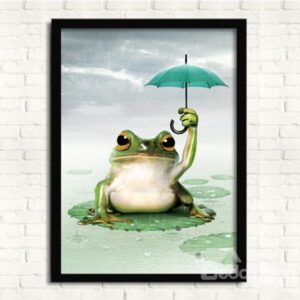 Creative Simple Cute Frog under Umbrella Prints