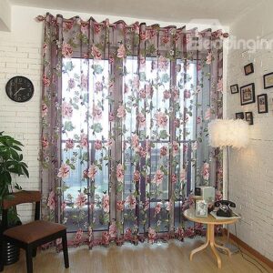 Classical Big Flower Pattern Tassels Edge Yarn Sheer