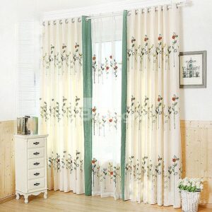 Refreshing Countryside Style Embroidery Art Grommet Top Curtain and Sheer