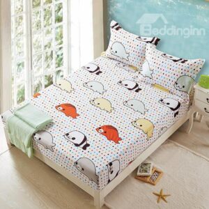 Dots and Cartoon Fish Printing Cotton Cotton Fitted Sheet