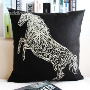 Line Horse Printing Linen Throw Pillow
