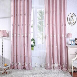 Super Cute Sheep and Rabbits Pattern Grommet Top Curtain and Sheer
