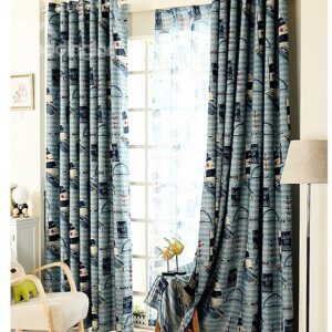 Lovely Cartoon Pattern Mediterranean Style Grommet Top Curtain and Sheer