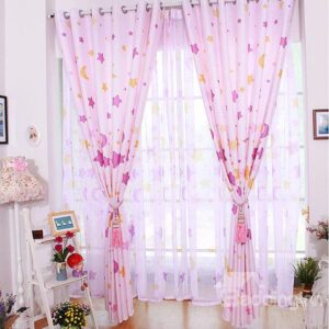 Twinkling Stars and Moon Pattern Grommet Top Curtain and Sheer