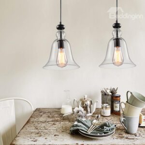 Simple Bell-Sahped Glass Shade 2-Head Pendant Lights