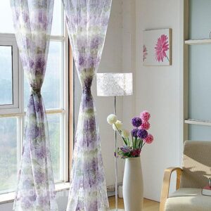 Korean Style Purple Flower Pattern Grommet Top Sheer